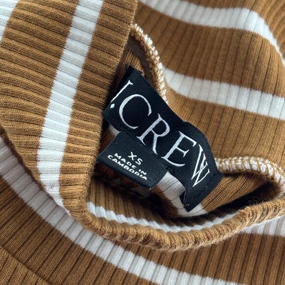 J. Crew Caramel Tan Striped Ribbed Gold Button Shoulder Top - Picture 8 of 10